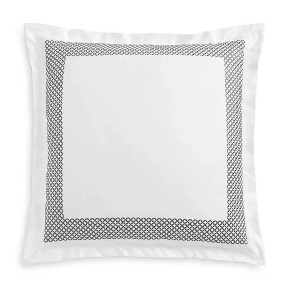 Hudson Park Embroidered Geo Euro 2 Pillowcases White and Charcoal